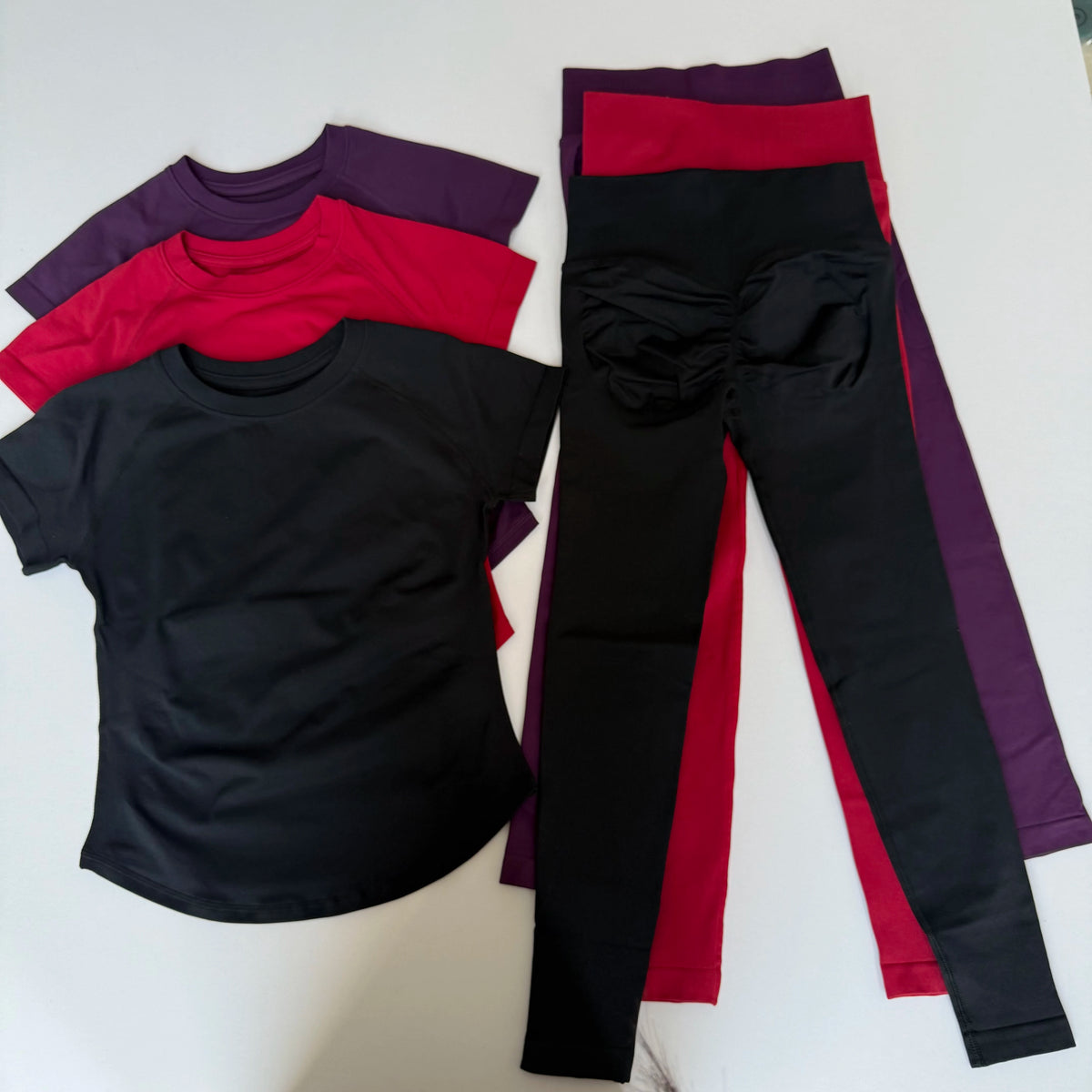 2 Pcs Sports Gym Sets Short Sleeve Seamless Yoga Clothing Fitness Set Women Workout Running Sports Pants Leggings Suit