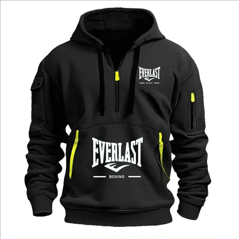 Men's Autumn Winter Casual Loose Hoodie Sweatshirt With Zippers Printed Pullover Fleece Warm Streetwear Tops Outerwear