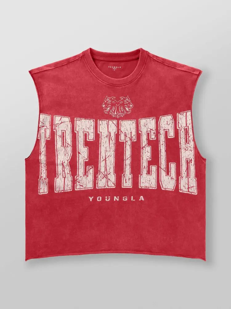 Chaozhou brand hot sales high street American retro washable old vest boys summer ins Chaozhou brand sports pure cotton sleevele