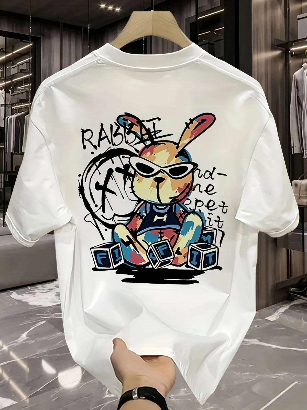 Rabbit Carnival Print 100% Cotton Trendy Men Woment T-shirt Summer Autumn Daily Outdoor Sports Casual Loose Street Short Sleeve