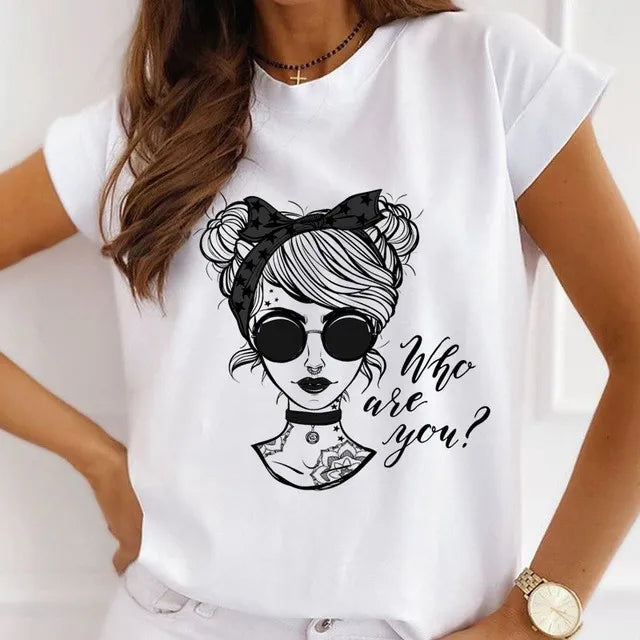 Fashion Girls Cool Half Sleeve American White T-shirt Women's Short Sleeve Top Casual Streetwear Clothing Polyester fiber fabric
