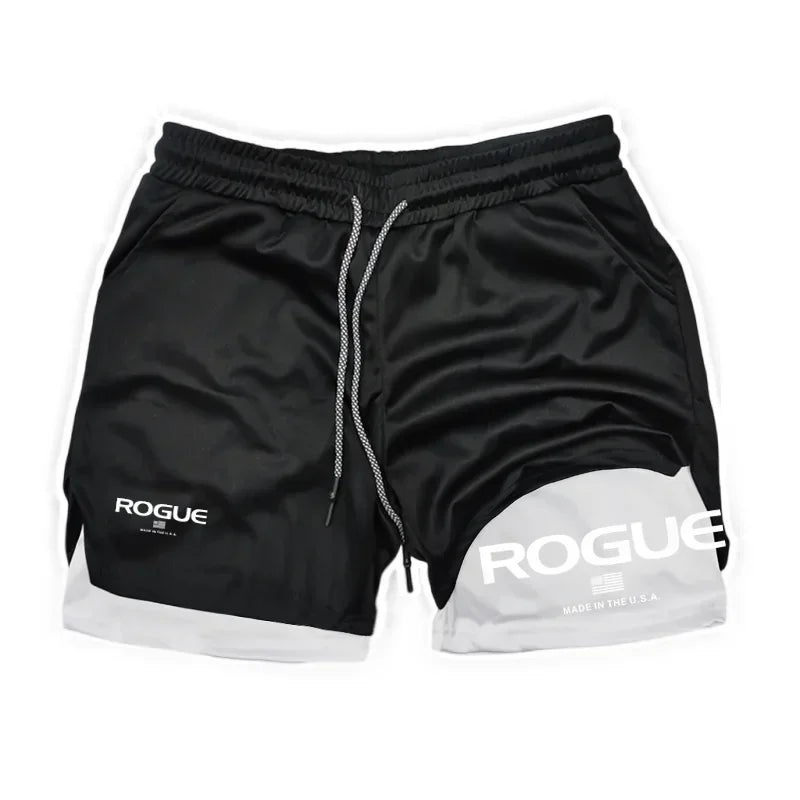 Rogue Gyms Mens 2-in-1 Double Layer Tight Sports Shorts Four Season All Weather Gym Fitness Daily Athletic Sport Bottoms