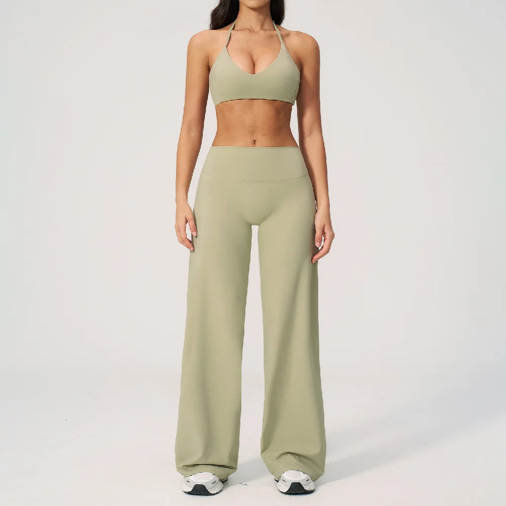 Women's Fitness Set Gym Tracksuit Breathable Sports Bra Flared Trousers Suit Workout Clothing Sportswear Female Athletic Wear
