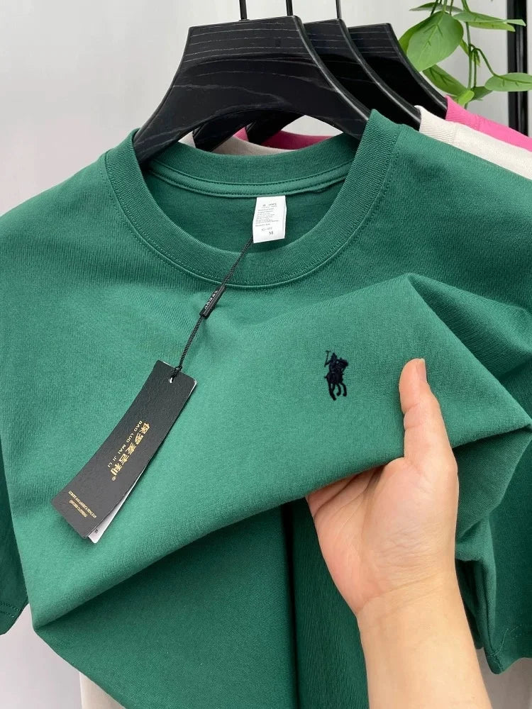 100% pure cotton short sleeve round neck men's T-shirt hot selling luxury brand summer exquisite pony embroidery breathable top