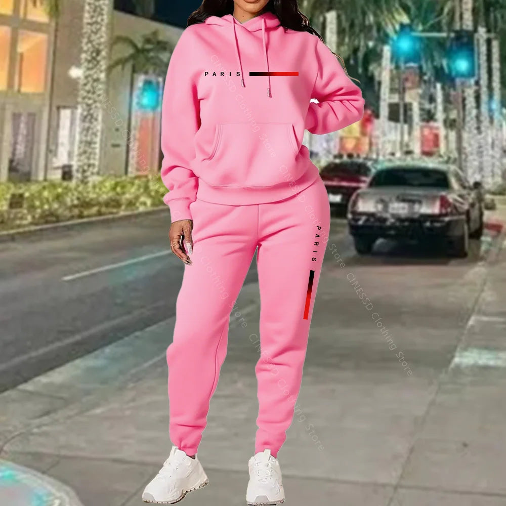 New Women's Sets Hoodie and Pants PARIS Letter Print High Quality Sports Suit Spring Autumn Aesthetic Activewear Women Clothing