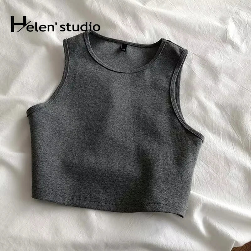Original Summer Women's Crop Top Stretch Slim Short Sleeveless Women's Tanks Top Kpop Yellow Burgundy Y2k T-Shirt