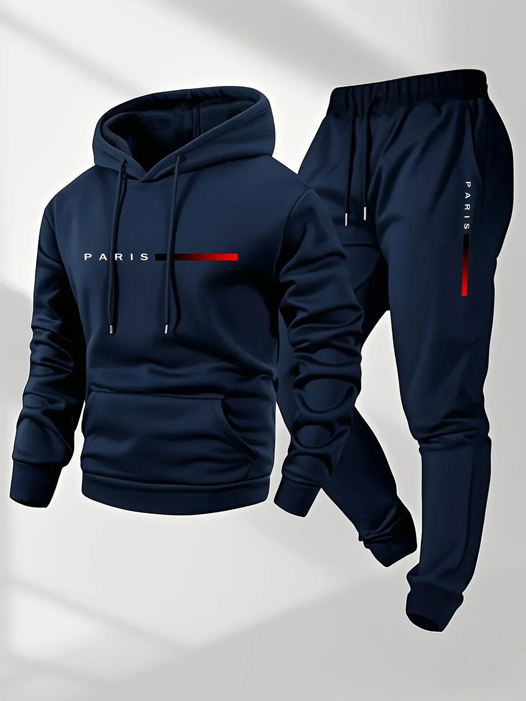 Printed sweatshirt set, men's wool sweatshirt and pants set, warm and casual sporty pullover pants set for autumn and winter