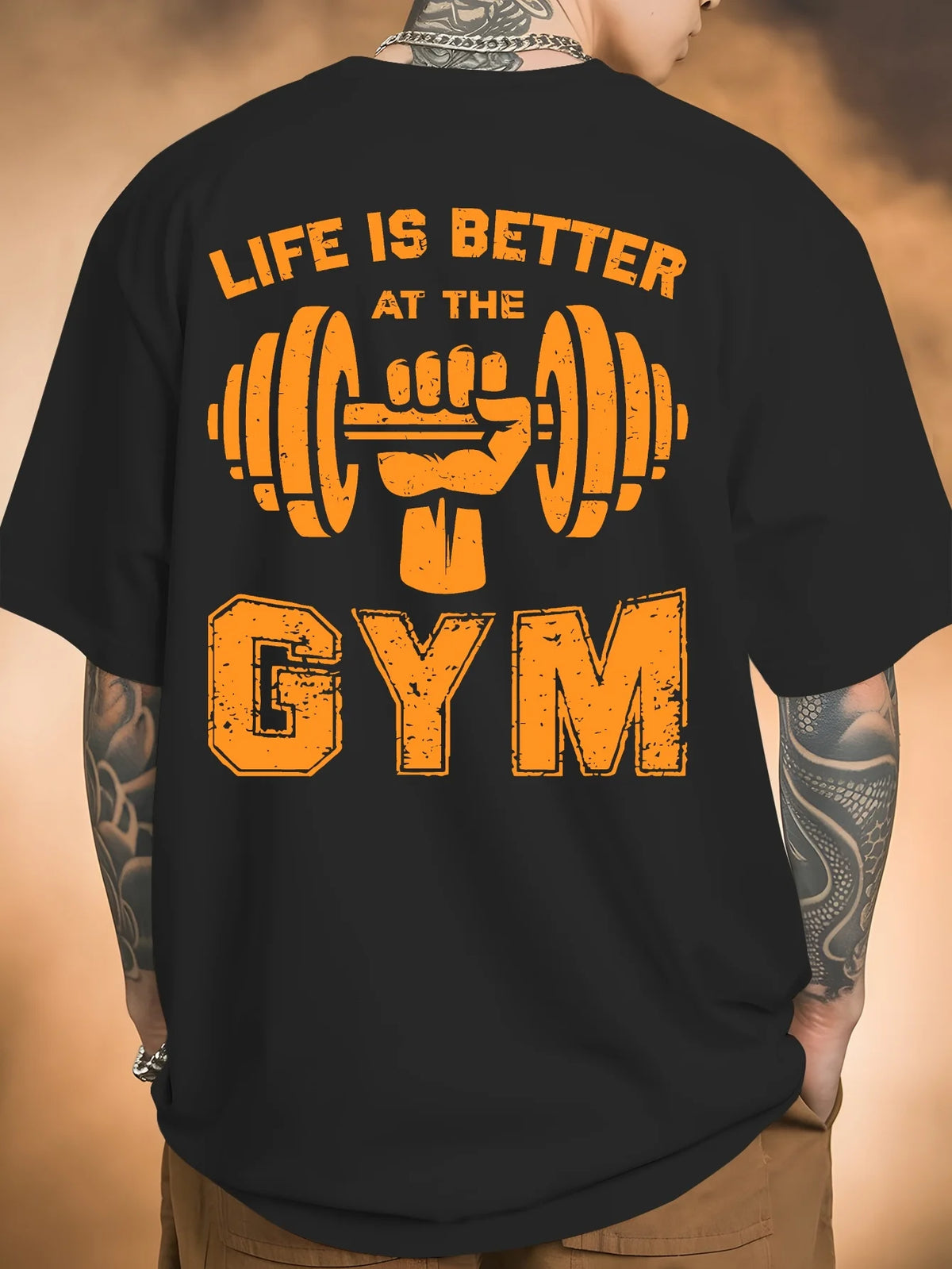 Men'S Life Is Better At The Gym Graphic T-Shirt Casual White Short-Sleeve Tee with Dumbbell Design Breathable Short Sleeve