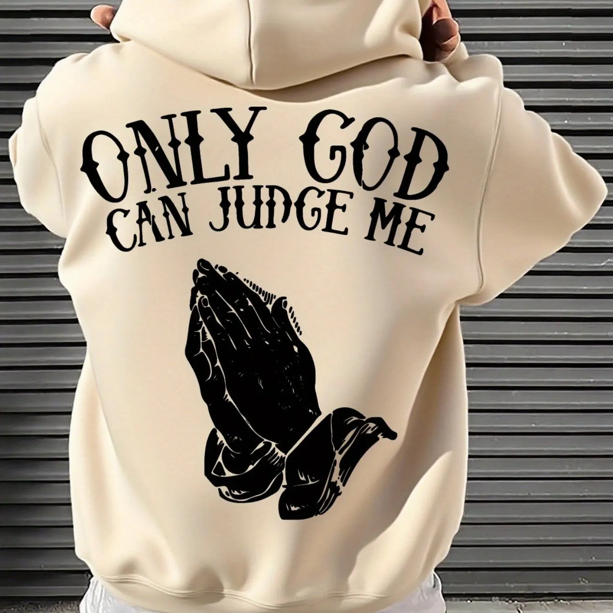 Men's "Only God Can Judge Me" Hoodie Streetwear with Praying Hands Graphic Inspirational Pullover for Casual Wear Style