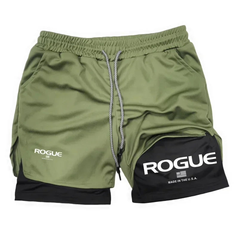 Rogue Gyms Mens 2-in-1 Double Layer Tight Sports Shorts Four Season All Weather Gym Fitness Daily Athletic Sport Bottoms