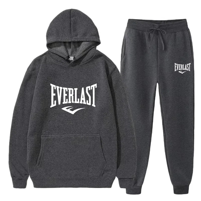 Men's EVERLAST Sportswear Fitness Gym Clothing Running Set Sportswear Straps Autumn_Winter Hoodie Set New Style Clothes for Men
