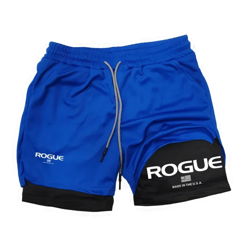 Rogue Gyms Mens 2-in-1 Double Layer Tight Sports Shorts Four Season All Weather Gym Fitness Daily Athletic Sport Bottoms