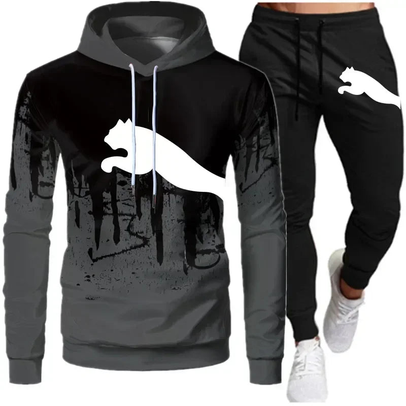 New men's autumn and winter sweatshirt and sweatpants sportswear set, new jogging windproof and warm men's 2-piece set