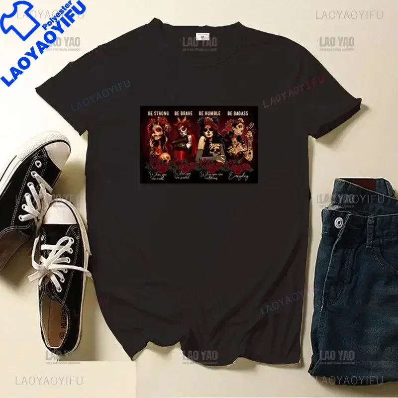 Skull Day of The Dead Graphic T Shirts Skeleton Woman Tshirts Mexican Heritage Flowers Black Tops Casual Kawaii Funny Clothes