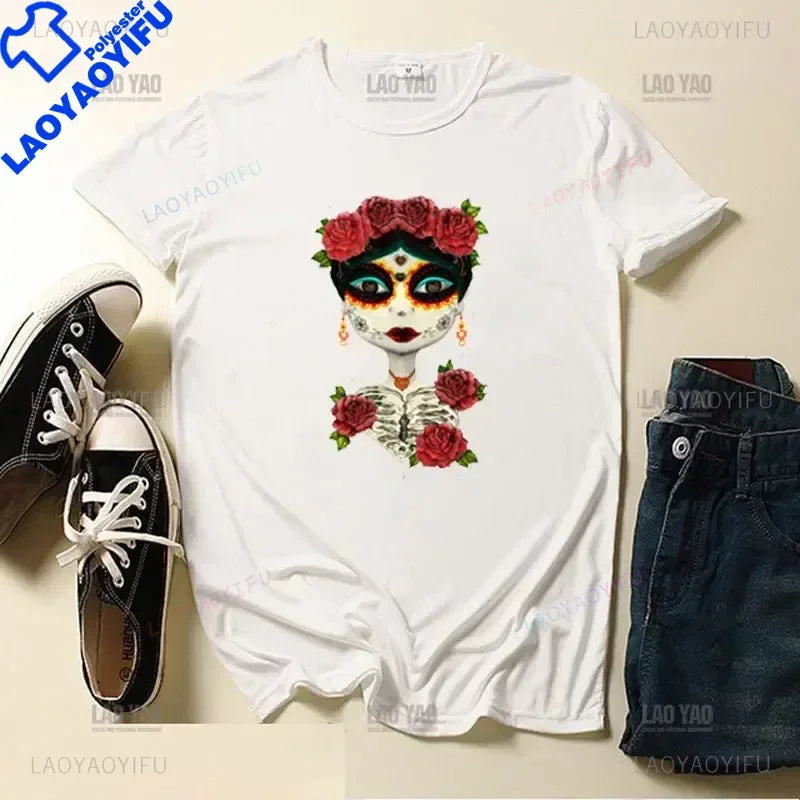 Skull Day of The Dead Graphic T Shirts Skeleton Woman Tshirts Mexican Heritage Flowers Black Tops Casual Kawaii Funny Clothes