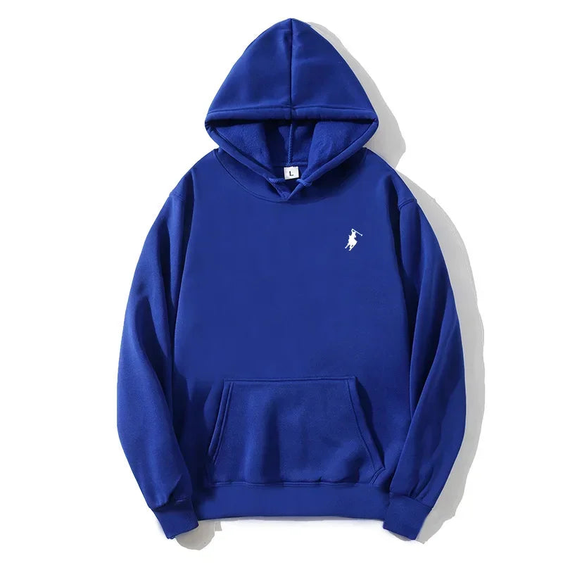 2026 polo print hooded sweatshirt for autumn and winter, suitable for both men and women, loose white couple's casual sweatshirt
