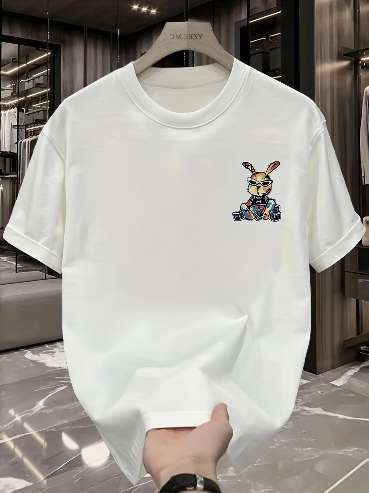 Rabbit Carnival Print 100% Cotton Trendy Men Woment T-shirt Summer Autumn Daily Outdoor Sports Casual Loose Street Short Sleeve