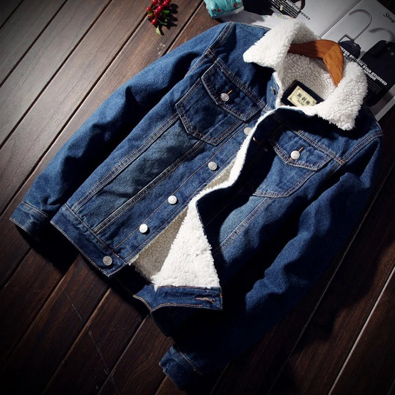 Winter Men Denim Jacket Trendy Warm Wool Liner Coat Men Thicker Outwear Jean Jackets Men Cowboy Casual Outfits Plus Size 5XL 6XL