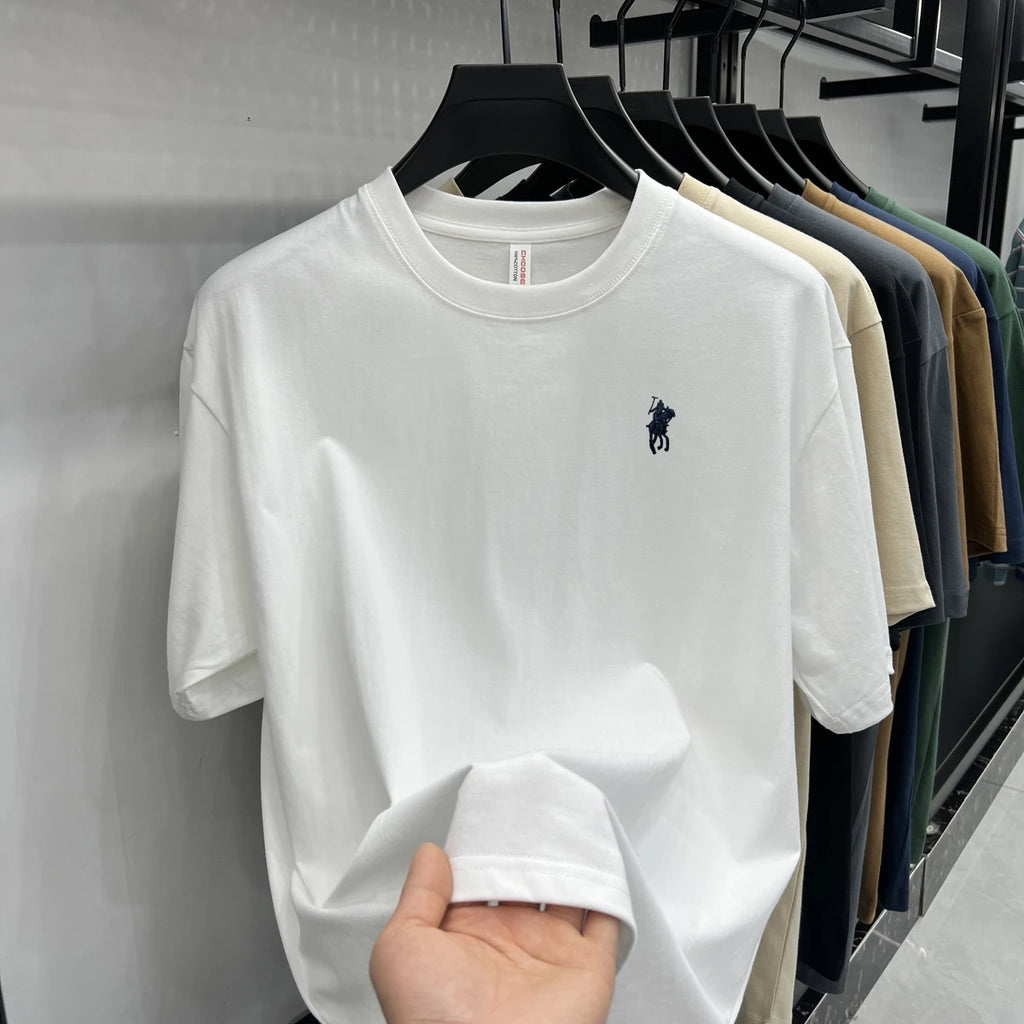 100% pure cotton short sleeve round neck men's T-shirt hot selling luxury brand summer exquisite pony embroidery breathable top