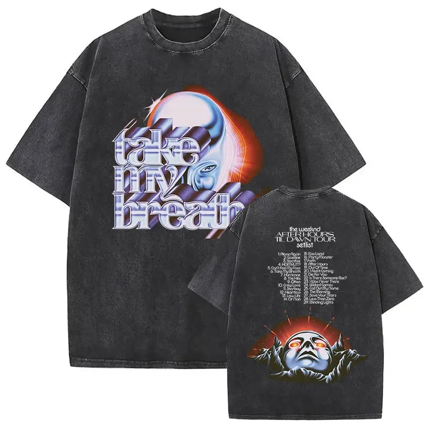 The Weeknd XO Tour 2025 Vintage Washed T Shirt Men's Women Pop Music Short Sleeve T-Shirts Rap Hip Hop Gothic Clothing T-shirts