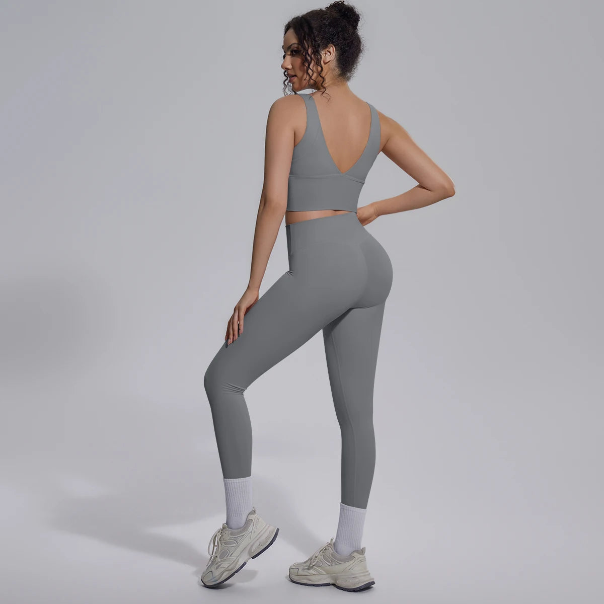 2PCS Yoga Set for Woman's Quick Drying Legging Outdoor Running Fitness Pants Summer Gym Backless Sports Bra with Chest Pad