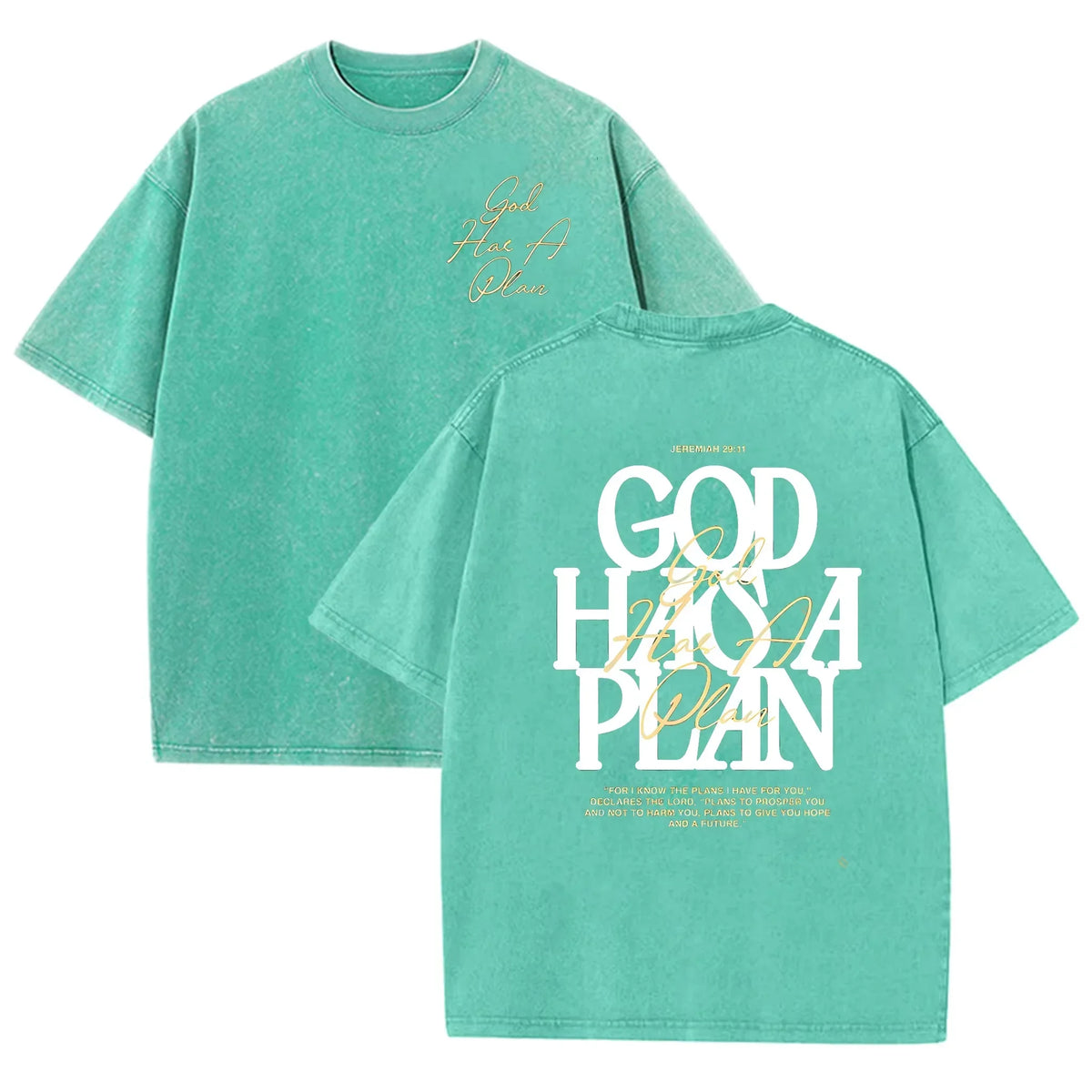 Vintage Washed Double Sided T Shirt God Has A Plan Christian Letter Print Oversized Faith Streetwear Short Sleeve Tee Asian Size