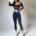 2026 Popular Color Blocking Yoga Set Tight Yoga Long Sleeved Pants V Waist and Hip Lifting Tight Yoga Pants Luxury abyoga Set