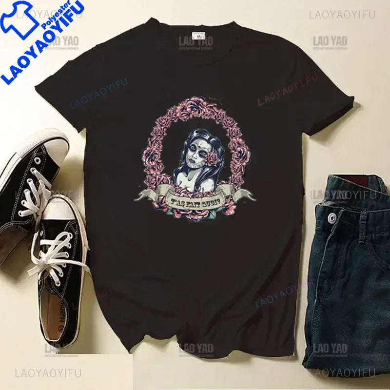Skull Day of The Dead Graphic T Shirts Skeleton Woman Tshirts Mexican Heritage Flowers Black Tops Casual Kawaii Funny Clothes