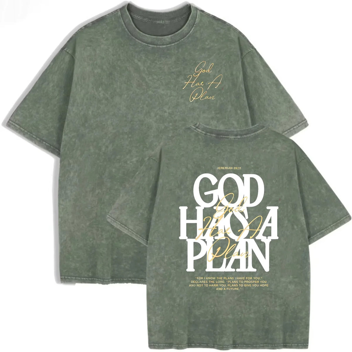 Vintage Washed Double Sided T Shirt God Has A Plan Christian Letter Print Oversized Faith Streetwear Short Sleeve Tee Asian Size
