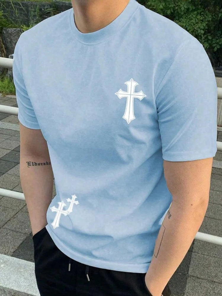 Religious Print Men's T-shirt Cross Print Men's T-shirt Summer Daily Casual Men's Short-sleeved Top Street Fashion Men's T-shirt