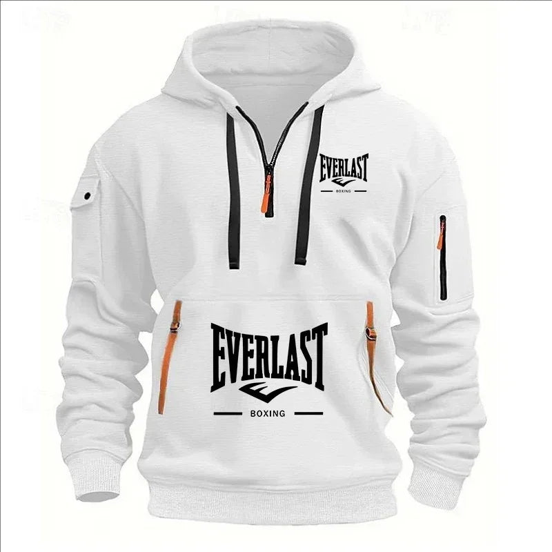 Men's Autumn Winter Casual Loose Hoodie Sweatshirt With Zippers Printed Pullover Fleece Warm Streetwear Tops Outerwear