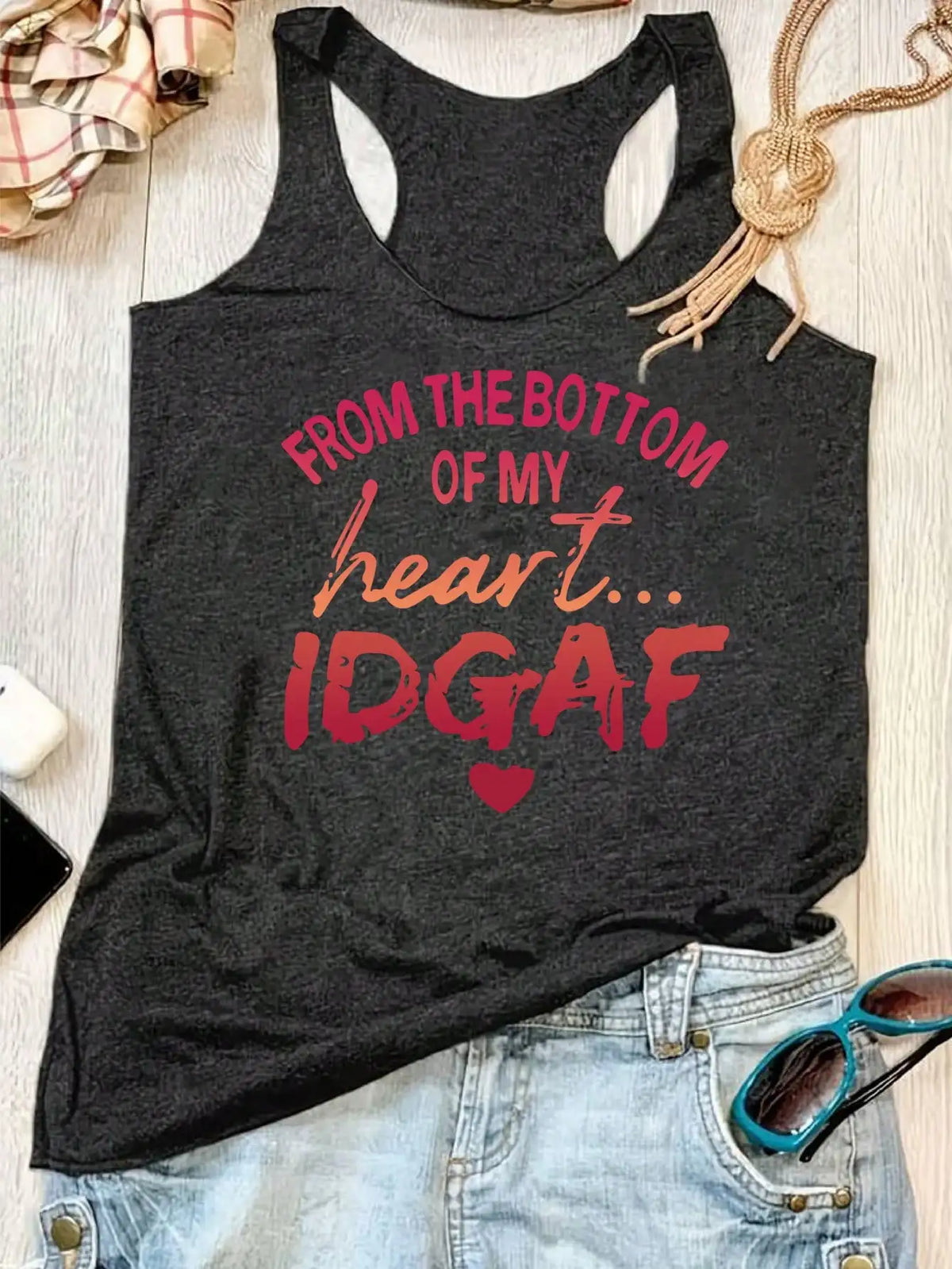 2026 Women's Summer New Casual Slogan Printed Solid Color Tank Top, Suitable for Daily Travel, Comfortable to Wear