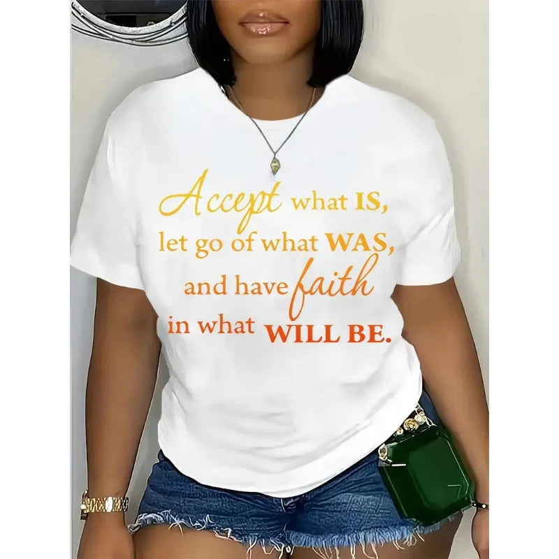 New Hot Selling Pattern Letters Printed Women's Fashion Short-sleeved T-shirt Cherry Round Neck Blouse Summer Fashion Polyester