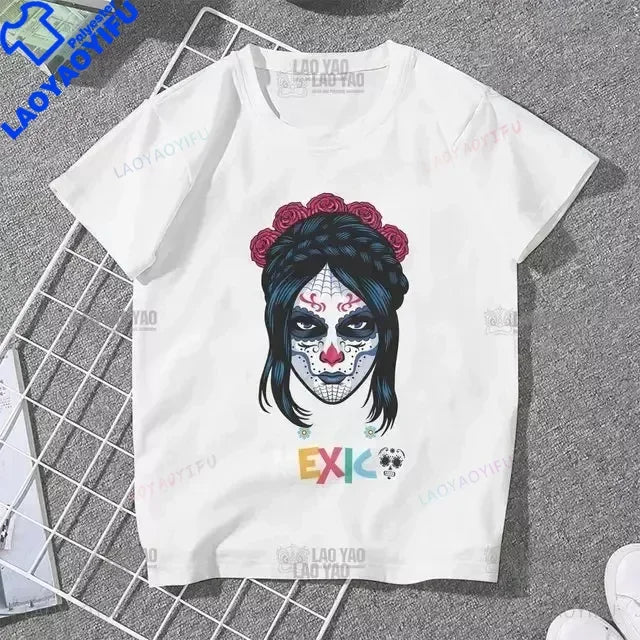 Skull Day of The Dead Graphic T Shirts Skeleton Woman Tshirts Mexican Heritage Flowers Black Tops Casual Kawaii Funny Clothes
