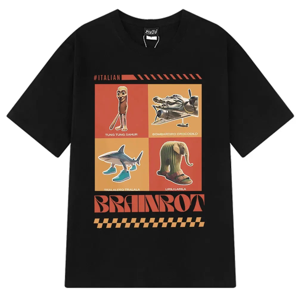 Italian Brainrot Tralalero Tralala Tung Sahur Bombardiro Crocodilo Fun Meme T-shirt Women's Fashion Loose T-shirt