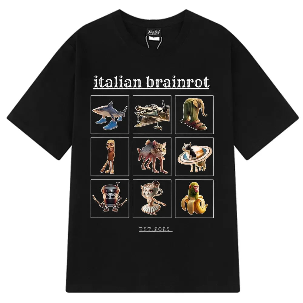 Italian Brainrot Tralalero Tralala Tung Sahur Bombardiro Crocodilo Fun Meme T-shirt Women's Fashion Loose T-shirt