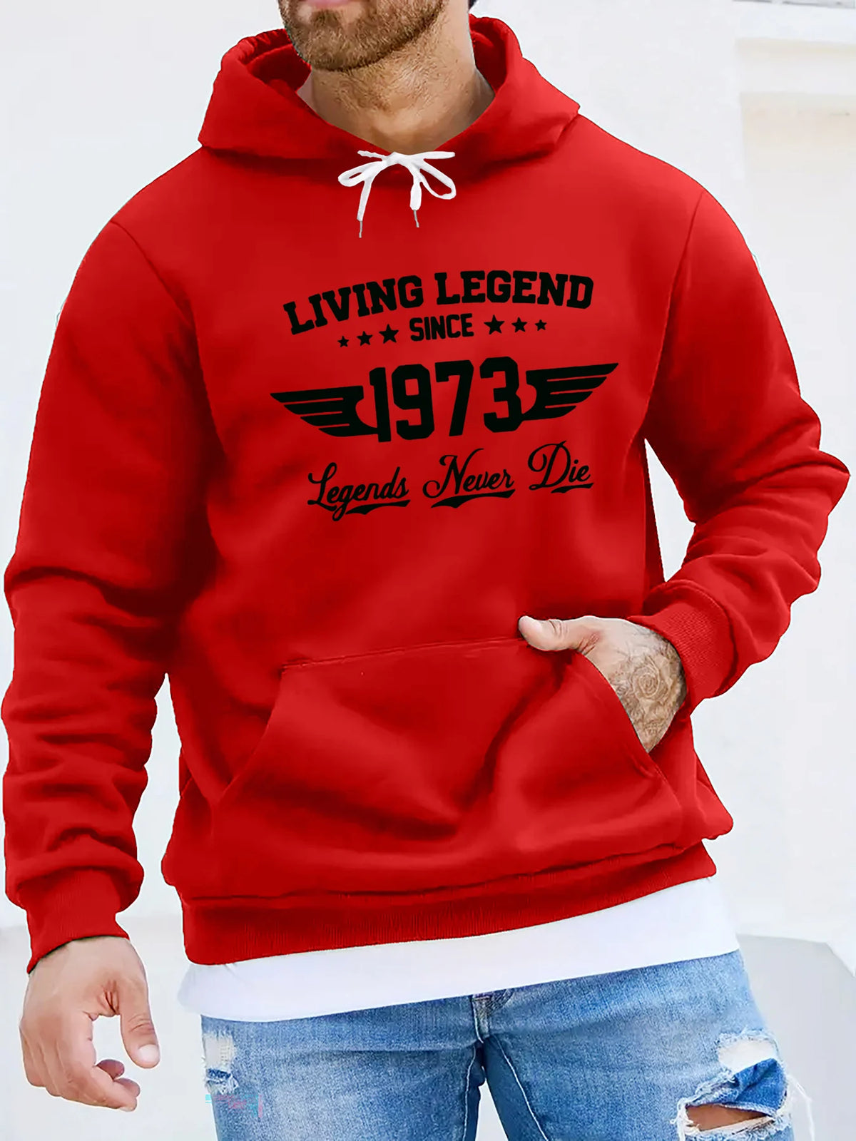 Men's autumn and winter casual fashion loose hoodie retro 1973 letter pattern printed long sleeved warm pullover sweater
