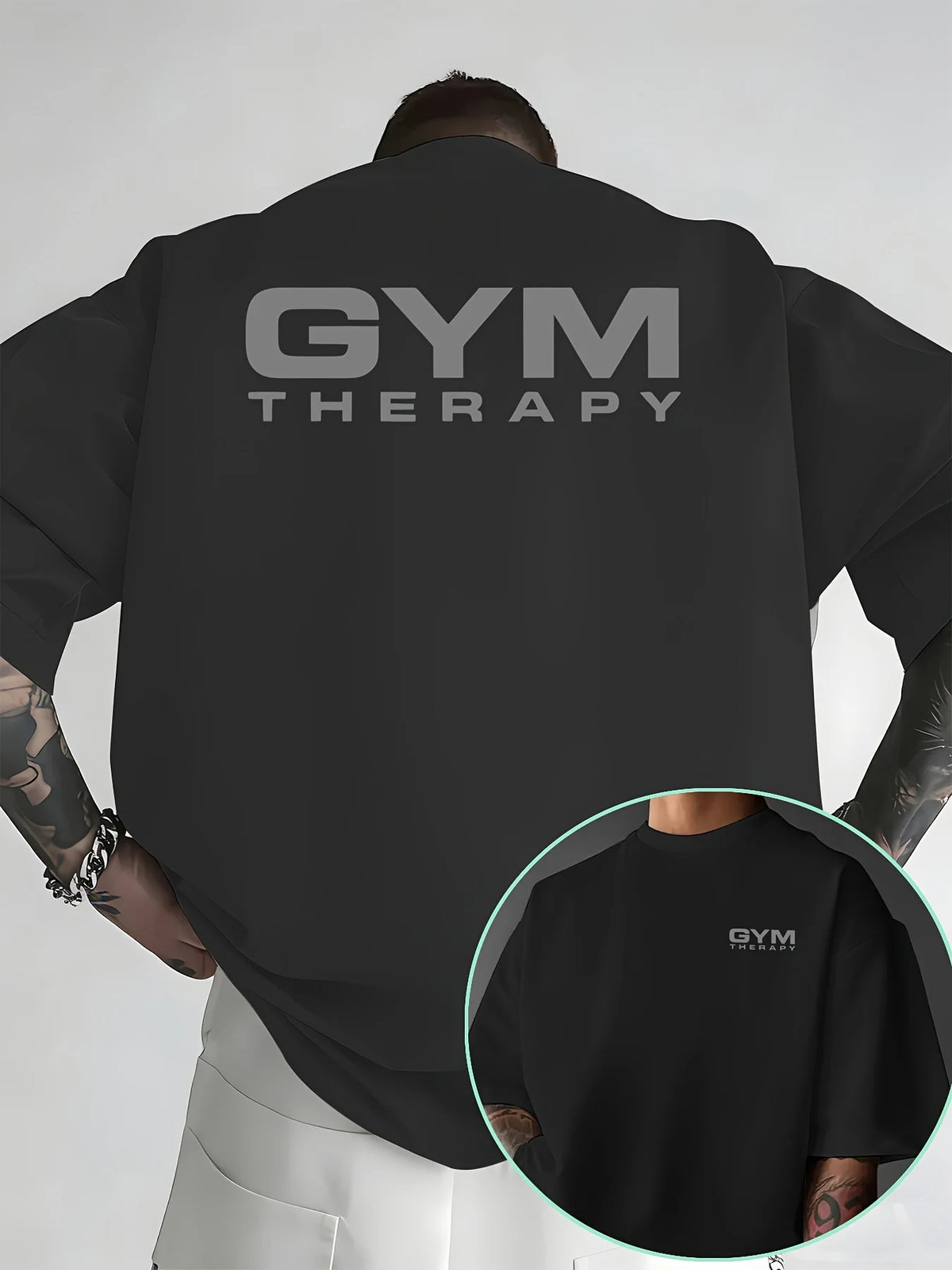 "Gym Therapy" Minimalist Print on Premium 100% Cotton Mens T Shirt Perfect for Summer Workout & Casual Street Style