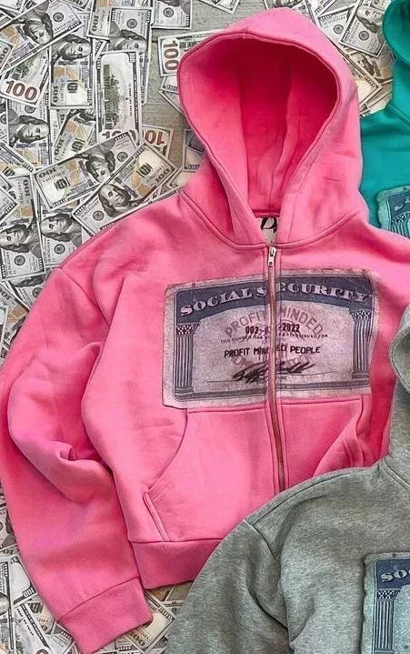 Dollar printed red new hooded sweatshirt autumn and winter American retro washed long-sleeved hooded trendy loose casual top