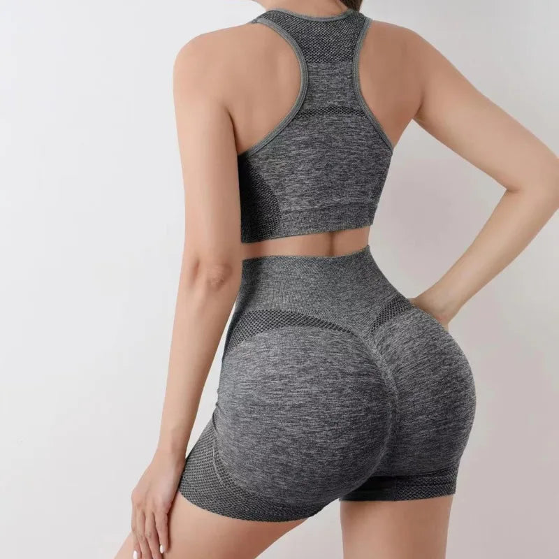 Women Seamless Yoga Set With Gym Shorts Sport Bras Brassiere Workout Tops And Fitness Leggings Clothing For Athletic Training