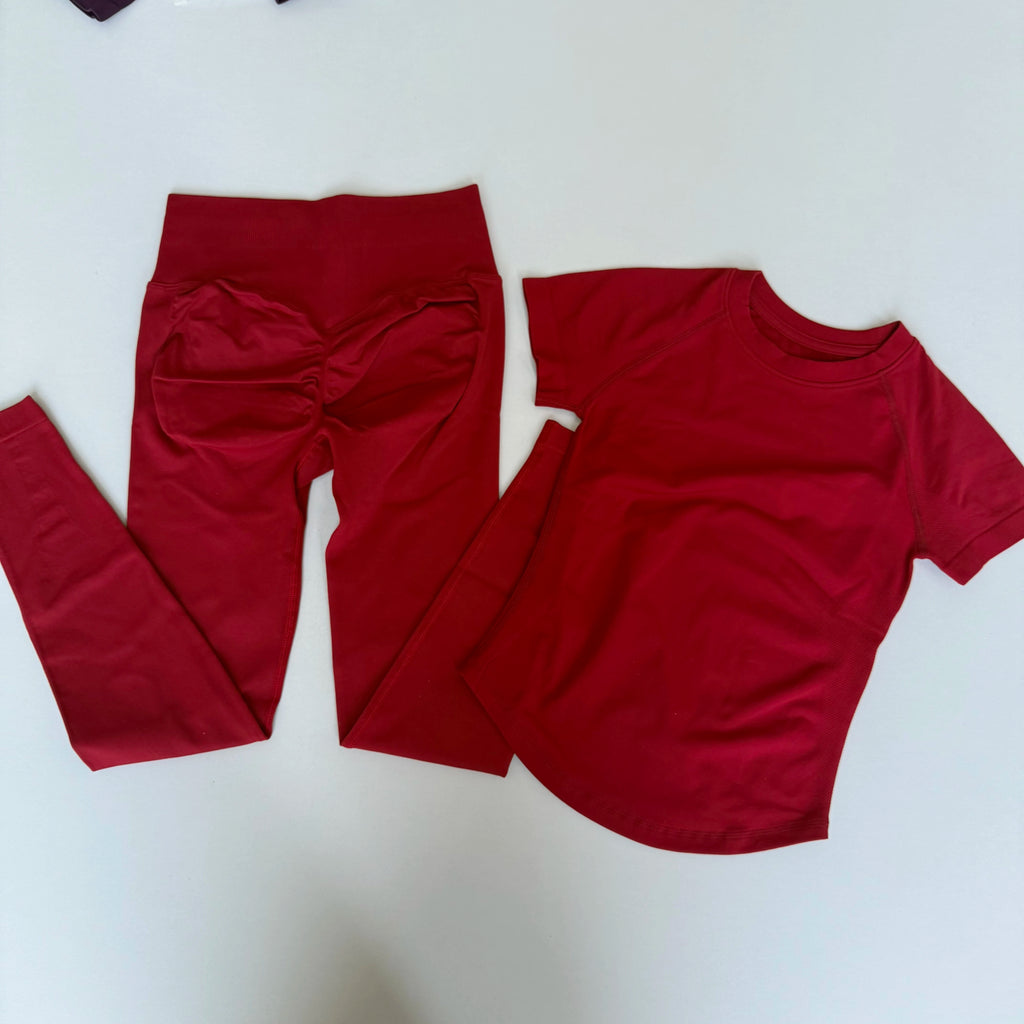 2 Pcs Sports Gym Sets Short Sleeve Seamless Yoga Clothing Fitness Set Women Workout Running Sports Pants Leggings Suit