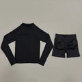 HISTELLO 2 Piece Gym Set Women Sports Long Sleeve Top and Shorts Sets Lightweight Fitness Clothes Pilates Yoga Sportswear Outfit