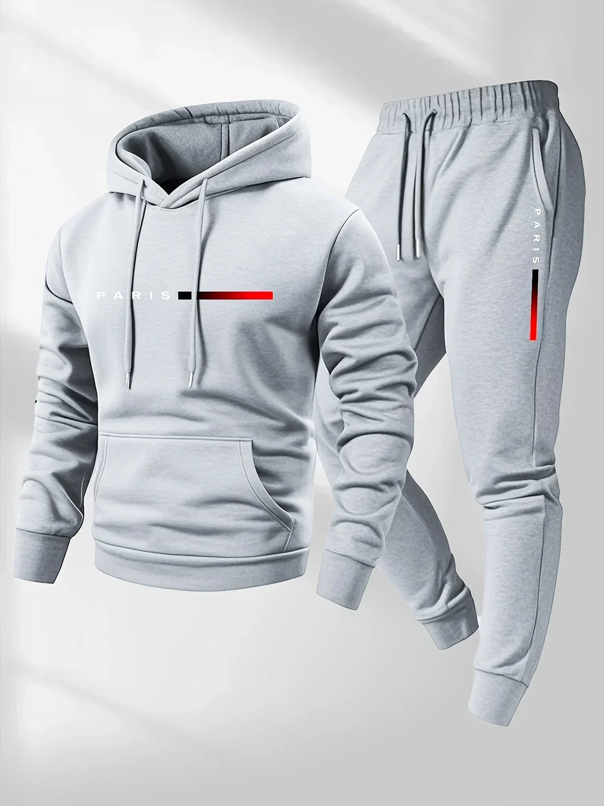 Printed sweatshirt set, men's wool sweatshirt and pants set, warm and casual sporty pullover pants set for autumn and winter
