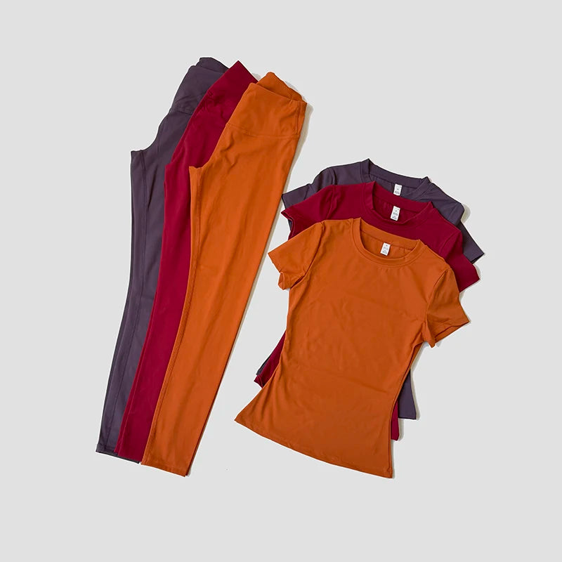 Yoga Suit Sports Set Women Quick-Drying Gym Set Tracksuit Running Workout Short Sleeve Leggings Sports Yoga Clothing