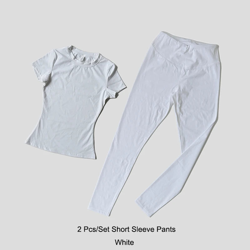 Yoga Suit Sports Set Women Quick-Drying Gym Set Tracksuit Running Workout Short Sleeve Leggings Sports Yoga Clothing