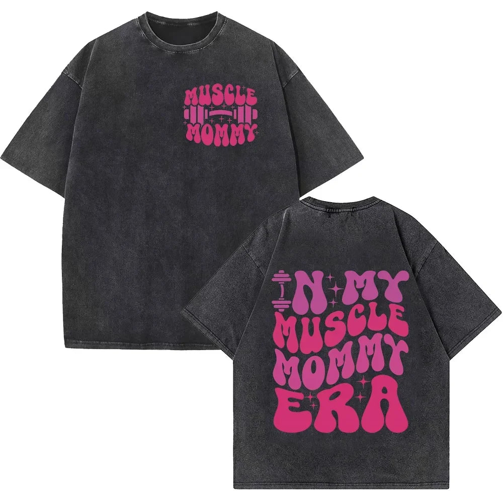 Funny Muscle Gym Retro Washed T-shirt Men's and Women's Fashion Short Sleeve T-shirt Casual Large Size T-shirt