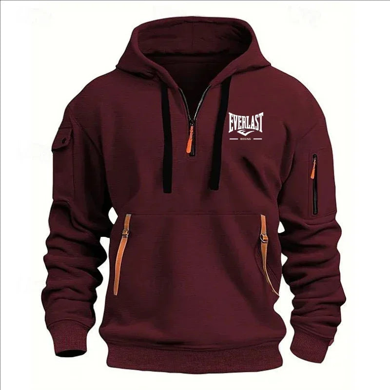 Men's Autumn Winter Casual Loose Hoodie Sweatshirt With Zippers Printed Pullover Fleece Warm Streetwear Tops Outerwear