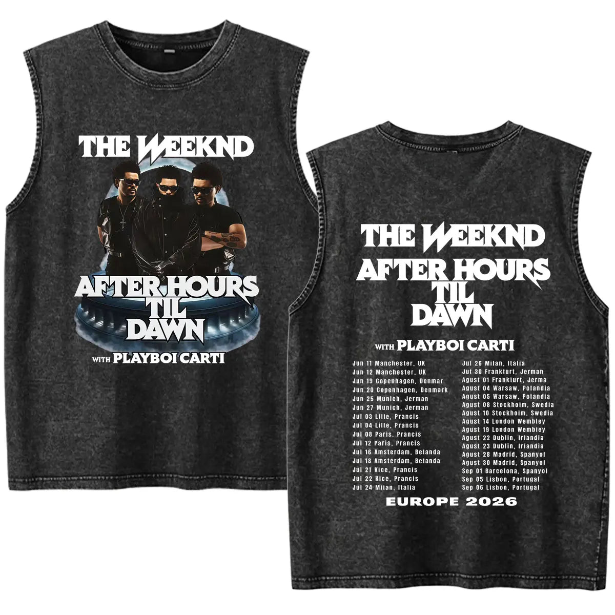 Rapper The Weeknd 2026 After Hours Til Dawn with Playboi Carti Tour Vintage Washed Tank Top Men Summer Oversized Fans Music Vest
