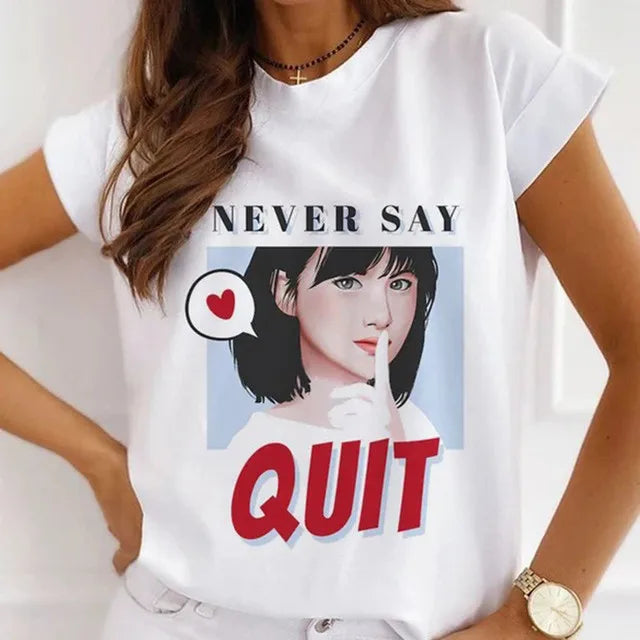 Fashion Girls Cool Half Sleeve American White T-shirt Women's Short Sleeve Top Casual Streetwear Clothing Polyester fiber fabric