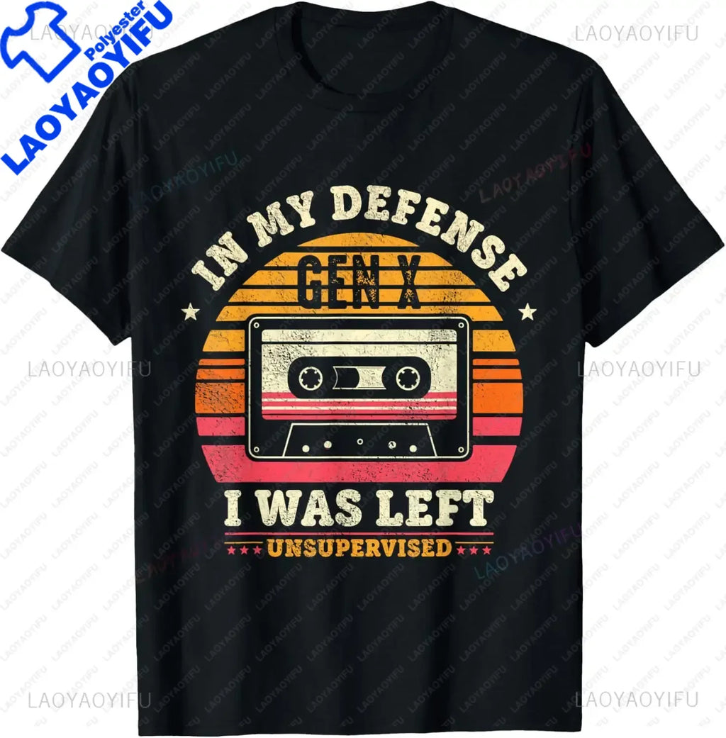 In My Defense I Was Left Unsupervised | Funny Retro Vintage T-Shirt  Men Clothing Tops Streetwear Camisetas